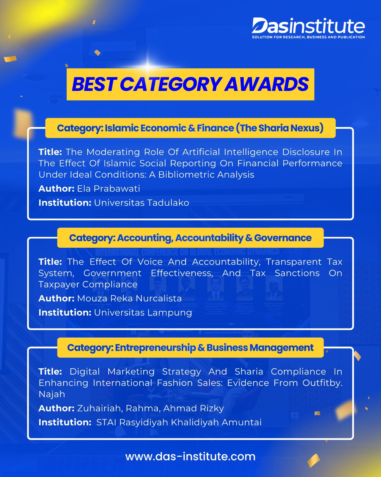 Best Category Award – 1st International Conference on Global Economic Dynamics 2026